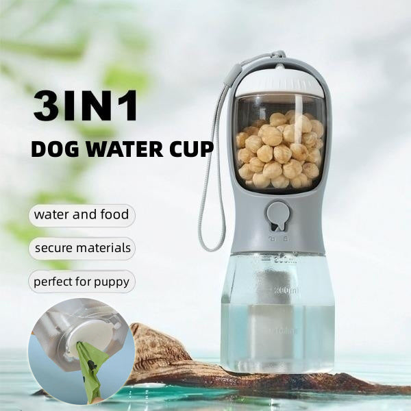 Three-in-One Portable Pet Cup with Food and Waste Bag