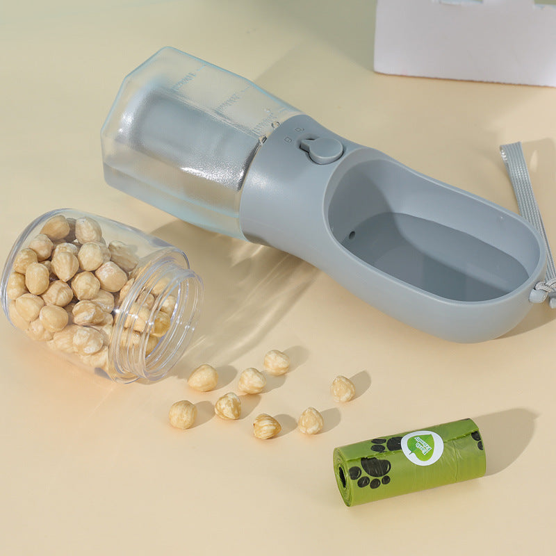 Three-in-One Portable Pet Cup with Food and Waste Bag