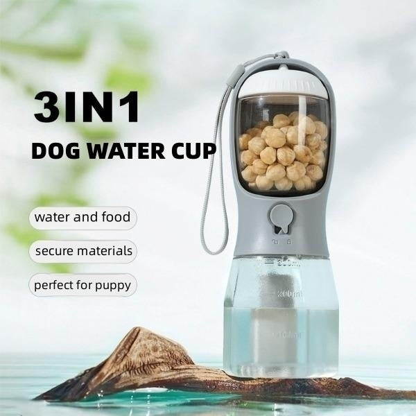 Three-in-One Portable Pet Cup with Food and Waste Bag